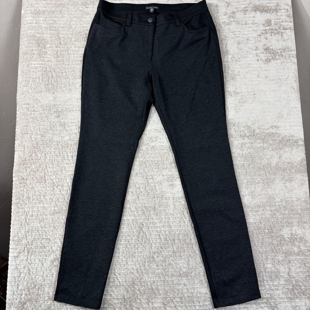 Eileen Fisher Womens Gray‎ Black Mixed Media Slim Ankle Pants Size 10 F17MVS